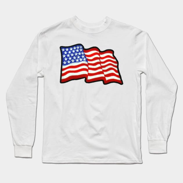 Embroidery American Flag Sticker Long Sleeve T-Shirt by anacarminda